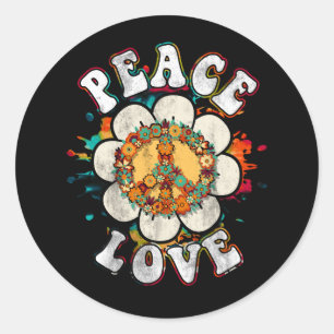 Peace Sign Love Flower 60S 70S Tie Dye Hippie Cost Ronde Sticker