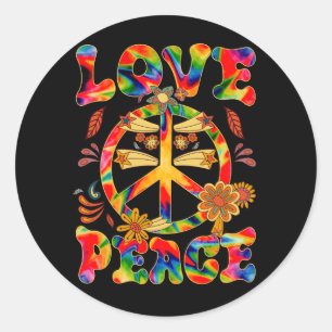 Peace Sign Love Groovy 60S 70S Tie Dye Hippie Cost Ronde Sticker