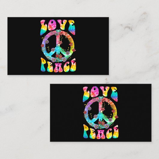 PEACE SIGN LOVE T Shirt 60s 70s Tie Dye Hippie Cos Visitekaartje (Voorkant / Achterkant)