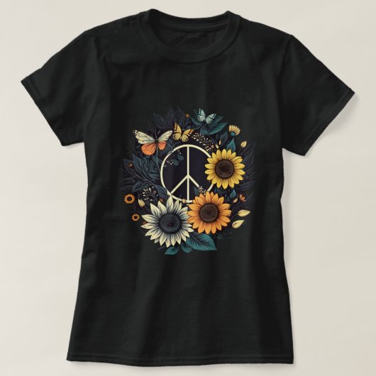 PEACE SIGN LOVE Zonnebloem Hippie T-shirt (Design voorkant)
