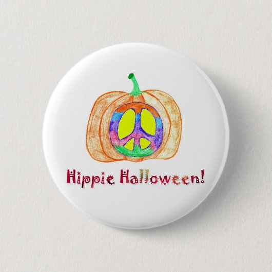 Peace Sign on Pumpkin Hippie Halloween Button (Voorkant)