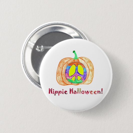 Peace Sign on Pumpkin Hippie Halloween Button (Voorkant /achterkant)