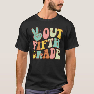 Peace Sign Out Fifth Grade Groovy Laatste Dag Scho T-shirt