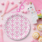 Peace Sign Pink Modern Retro Groovy Papieren Bordje (Feest)