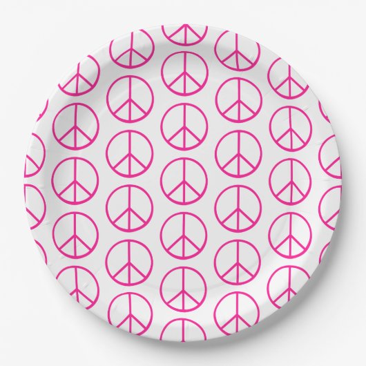 Peace Sign Pink Modern Retro Groovy Papieren Bordje (Voorkant)