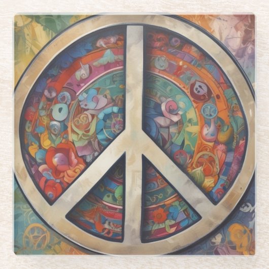 Peace Sign Pop Art Glazen Onderzetter (Voorkant)