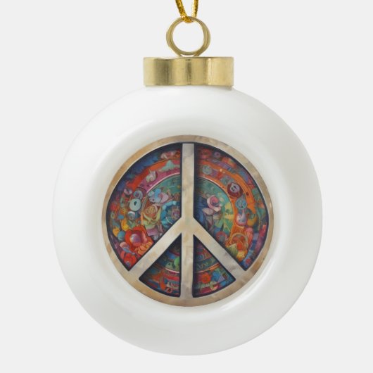 Peace Sign Pop Art Keramische Bal Ornament (Voorkant)