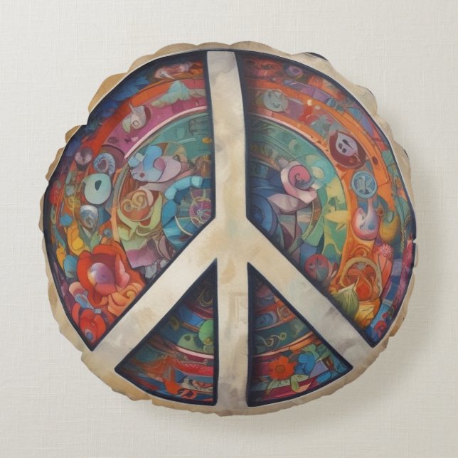 Peace Sign Pop Art Rond Kussen (Voorkant)