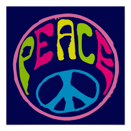 Peace Sign Psychedelic Hippie Style Poster (Voorkant)
