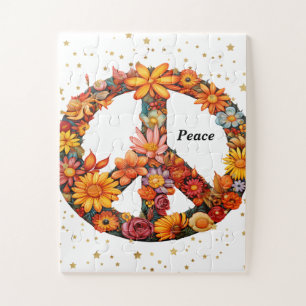 Peace Sign Puzzel met Faux Sterren & Bloemen Legpuzzel