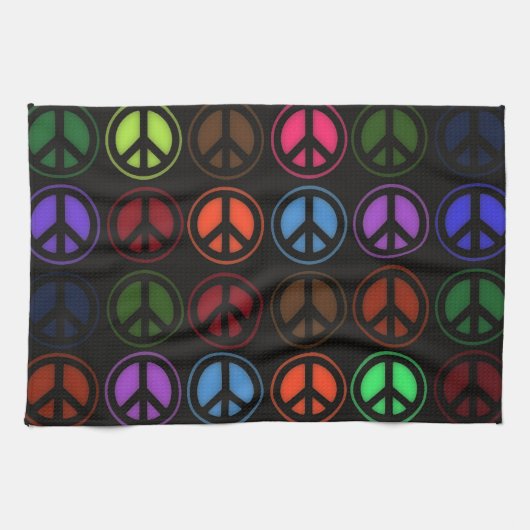 Peace Sign Retro Hippy Love Theedoek (Horizontaal)