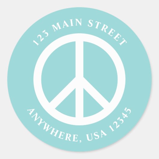 Peace Sign Retro Turquoise Address Label (Voorkant)