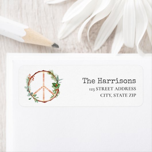 Peace Sign Rustisch kerstlabel Etiket (Insitu)