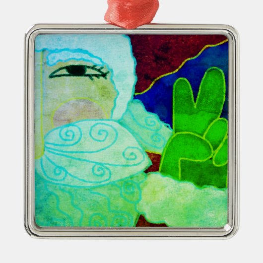 Peace Sign Santa Claus Abstracte kunst Metalen Ornament (Voorkant)