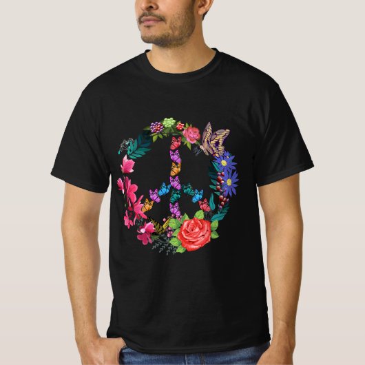 Peace Sign Spring Flowers Hippie Butterfly Peace S T-shirt (Voorkant)