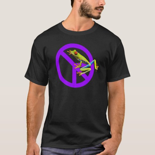 Peace Sign Tree Frog Paars Green T-shirt (Voorkant)