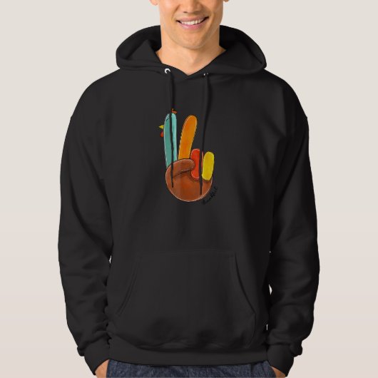 Peace Sign Turkey Hand Cool Thanksgiving Hippie Hoodie (Voorkant)