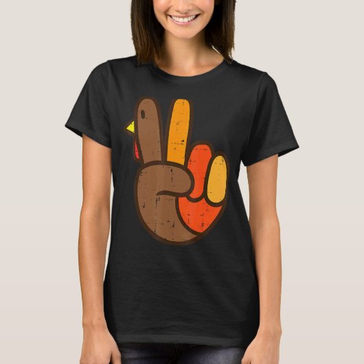 Peace Sign Turkey Hand Cool Thanksgiving Hippie me T-shirt (Voorkant)