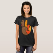 Peace Sign Turkey Hand Cool Thanksgiving Hippie me T-shirt (Voorkant volledig)