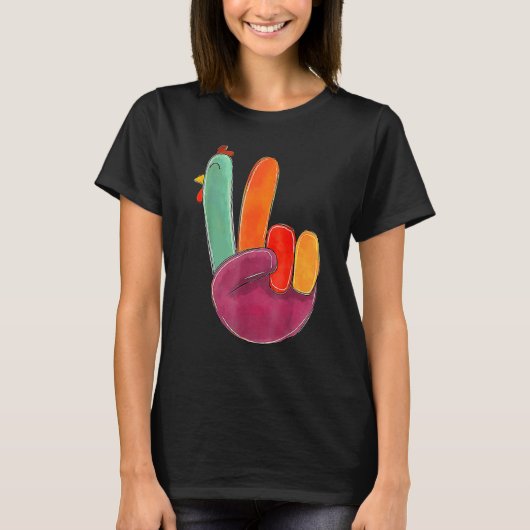 Peace Sign Turkey Hand Cool Thanksgiving Hippie me T-shirt (Voorkant)
