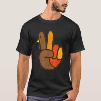 Peace Sign Turkey Hand Cool Thanksgiving Hippie Me T-shirt