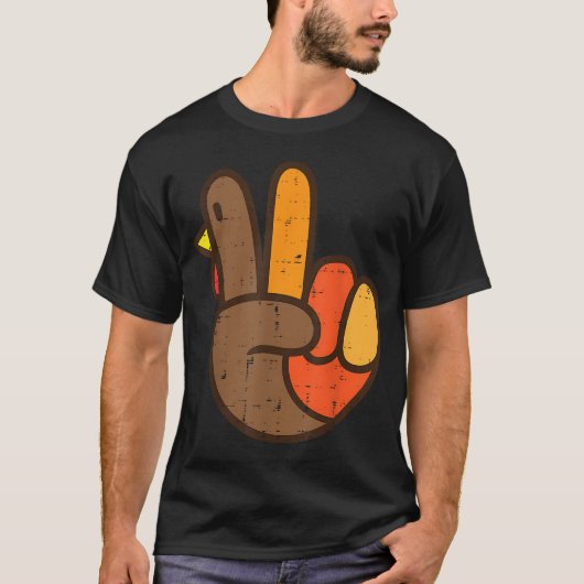 Peace Sign Turkey Hand Cool Thanksgiving Hippie Me T-shirt (Voorkant)