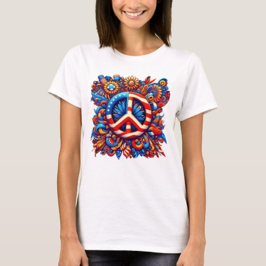 Peace Sign-USA-4 juli-Groovy T-shirt (Voorkant)