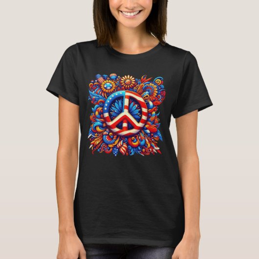 Peace Sign-USA-4 juli-Groovy T-shirt (Voorkant)