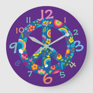 Peace Sign with Flowers Wall Clock Grote Klok