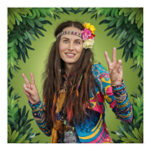 Peace Signs Long Hair Woman Poster
