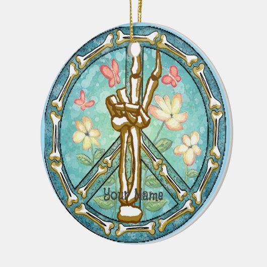Peace Skeleton Hand Keramisch Ornament (Links)
