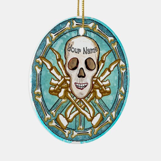 Peace Skeleton Skull Keramisch Ornament (Rechts)