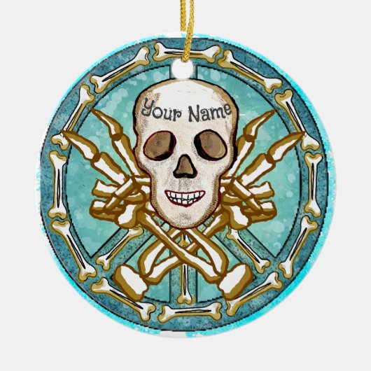 Peace Skeleton Skull Keramisch Ornament (Voorkant)