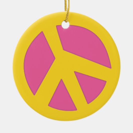 Peace-Smiley Yellow Keramisch Ornament (Voorkant)