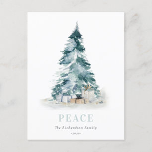 Peace Snow Waterverf Pine-kerstboom - cadeau Feestdagenkaart