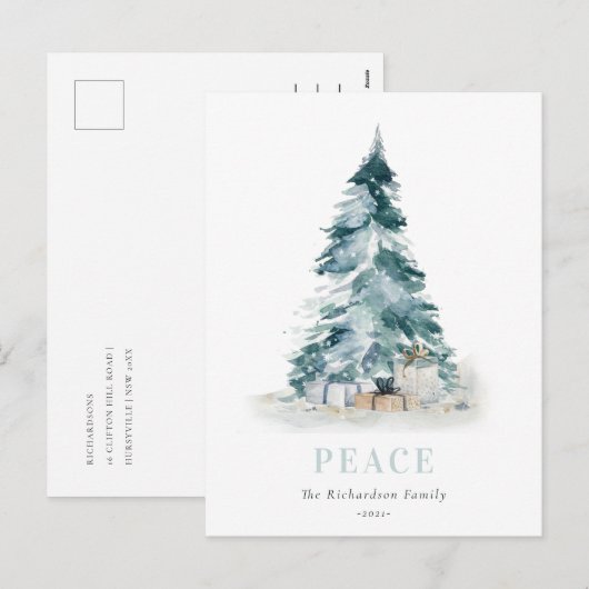Peace Snow Waterverf Pine-kerstboom - cadeau Feestdagenkaart (Voorkant / Achterkant)