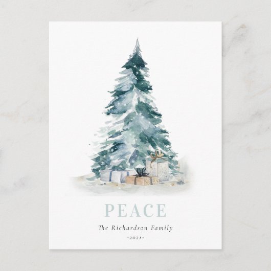 Peace Snow Waterverf Pine-kerstboom - cadeau Feestdagenkaart (Voorkant)