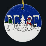 Peace Snowman Ornament<br><div class="desc">Peace Snowman Ornament. Kunstwerk van Kathy Gladden-Adalian De achtergrondkleur achter sneeuwvlokken kan met een grote verscheidenheid van kleuren worden aangepast.</div>