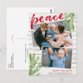 Peace, Snowy Evergreen 2 Photo Holiday Briefkaart (Voorkant / Achterkant)