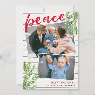 Peace, Snowy Evergreen 2 Photo Holiday Card Kaart
