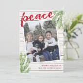 Peace, Snowy Evergreen Single Photo Holiday Card Kaart (Staand voorkant)
