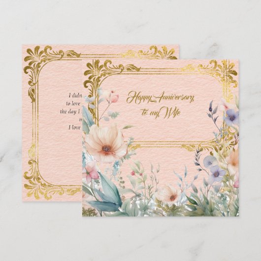 Peace Spring bloemrand met gouden lijst Notitiekaartje (Voorkant / Achterkant)