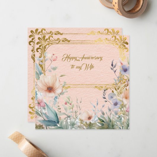 Peace Spring bloemrand met gouden lijst Notitiekaartje (Voorkant / Achterkant in situ)