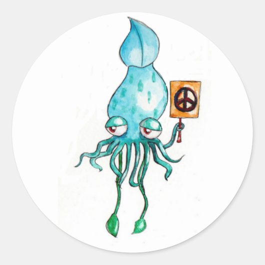 Peace Squid Ronde Sticker (Voorkant)