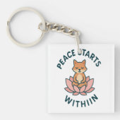 Peace Starts Within - Meditating fox  Sleutelhanger (voorkant)