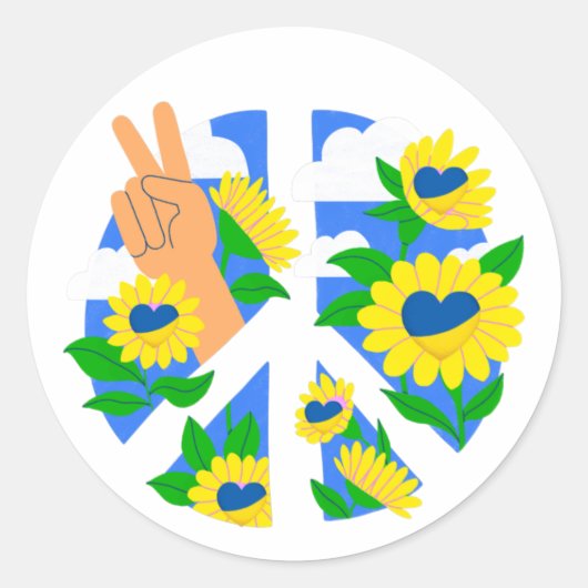 Peace Sun Flowers-pictogram Ronde Sticker (Voorkant)