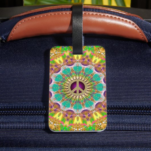 Peace Sun Happy Hippie Colorful Mandala Bagagelabel (Achter Insitu 4)