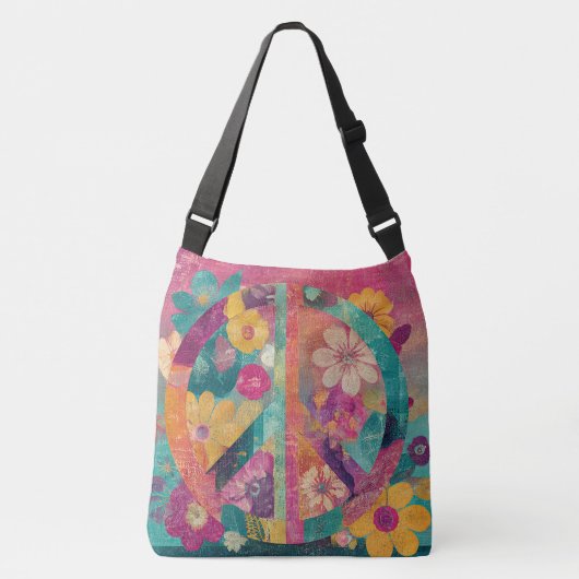Peace symbol colourful crossbody tas (Voorkant)