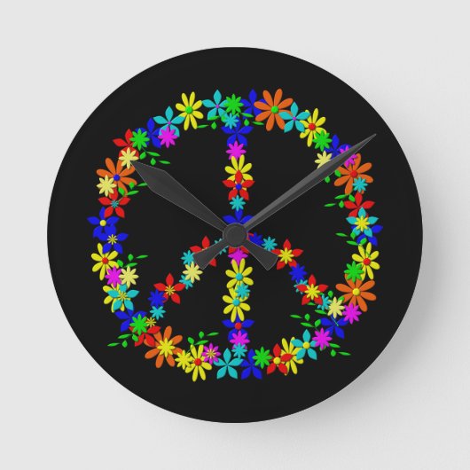 Peace Symbol Flower Power Ronde Klok (Voorkant)