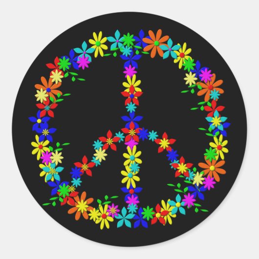 Peace Symbol Flower Power Ronde Sticker (Voorkant)